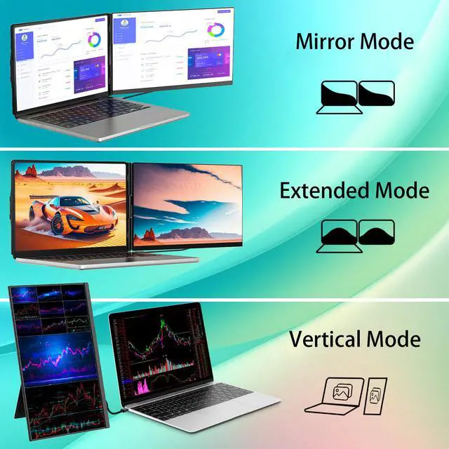 Alt view image 6 of 7 - 15.6" Portable Laptop Extended Monitor, FHD 1080P IPS Dual Screen Display, Detachable Plug & Play External Monitor with USB-C HDMI, Compatibility for Windows Mac Android Switch PS5, No Driver Needed