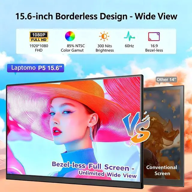 Alt view image 2 of 7 - Laptop Screen Extender 15.6", 120% sRGB 1080P FHD Laptop Monitor Extender, Detachable Portable Monitor for Laptops, Plug and Play Dual Monitor for Windows/Mac/Android/Chrome/PS5