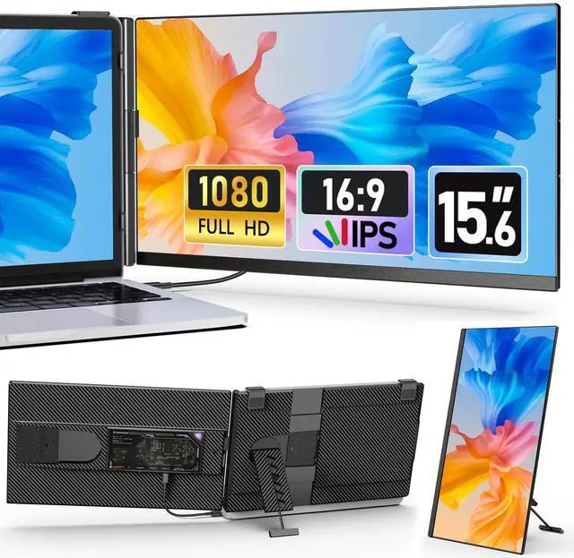 Main image of Laptop Screen Extender 15.6", Detachable FHD 1080P IPS Dual Portable Monitor, Plug & Play External Display for 13"-17" Laptops, USB-C & HDMI, Compatible with Windows, macOS, Android, ChromeOS & PS5