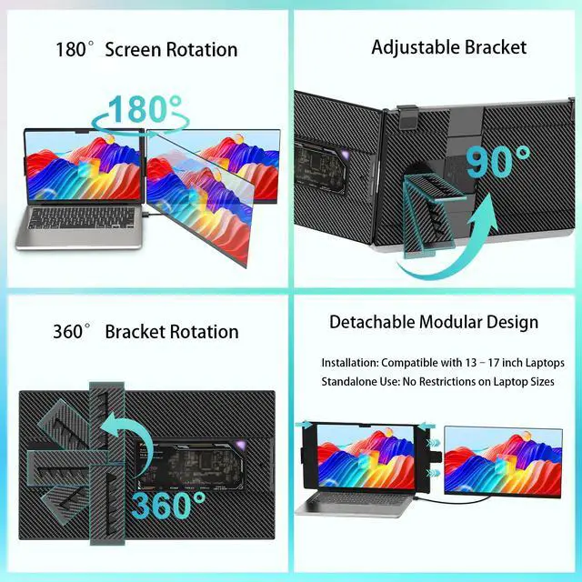 Alt view image 3 of 7 - 15.6" Detachable Laptop Screen Extender, 120% sRGB FHD 1080P Portable Dual Monitor for 13"-17" Laptops, Plug & Play Laptop Monitor Extender for Windows, macOS, Android, ChromeOS & PS5