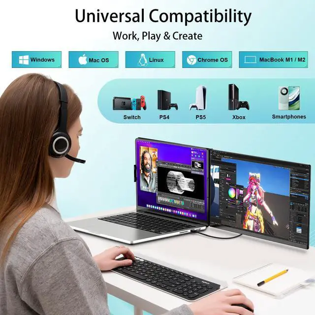 Alt view image 7 of 7 - 15.6" Detachable Laptop Screen Extender, 120% sRGB FHD 1080P Portable Dual Monitor for 13"-17" Laptops, Plug & Play Laptop Monitor Extender for Windows, macOS, Android, ChromeOS & PS5