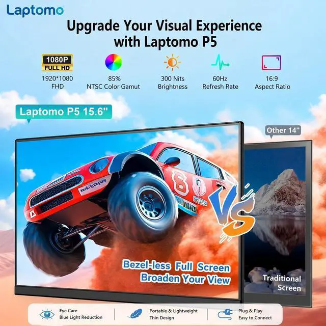 Alt view image 2 of 7 - Laptop Screen Extender 15.6"", Detachable 120% sRGB 1080P FHD Laptop Monitor Extender, Dual Screen for 13-17"" Laptop, Plug and Play Portable Monitor with Windows/Mac/Android/Chrome/PS5