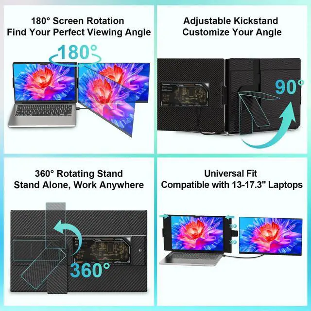 Alt view image 4 of 7 - Detachable 15.6" IPS Portable Monitor, FHD 1080P Laptop Screen Extender for 1317" Laptops, Dual-Screen Portable Display, USB-C & HDMI, Plug and Play, Compatible with Windows, Mac, Android & Switch