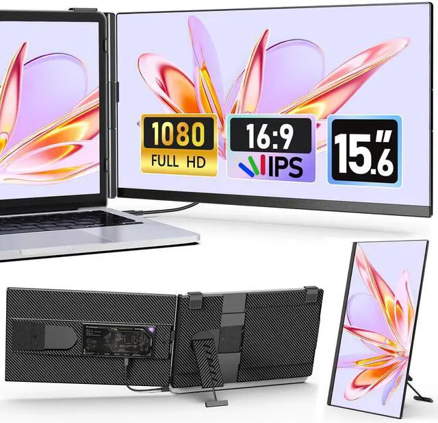 Main image of 15.6" FHD 1080P Detachable Dual Monitor, Plug & Play Portable Laptop Screen Extender, Dual Display for 1317" Laptops, Compatible with Windows, macOS, Android & ChromeOS