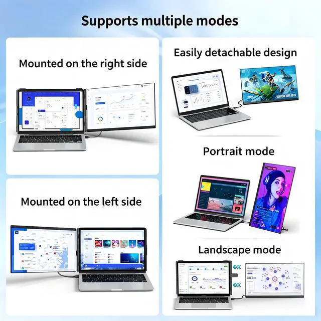 Alt view image 3 of 7 - 15.6" FHD 1080P Detachable Dual Monitor, Plug & Play Portable Laptop Screen Extender, Dual Display for 1317" Laptops, Compatible with Windows, macOS, Android & ChromeOS