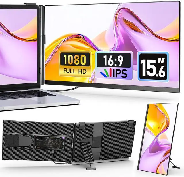 Main image of Detachable 15.6" FHD 1080P IPS Portable Dual Monitor, Plug & Play Laptop Screen Extender for 1317" Laptops, USB-C & HDMI, Compatible with Windows, macOS, Android & ChromeOS