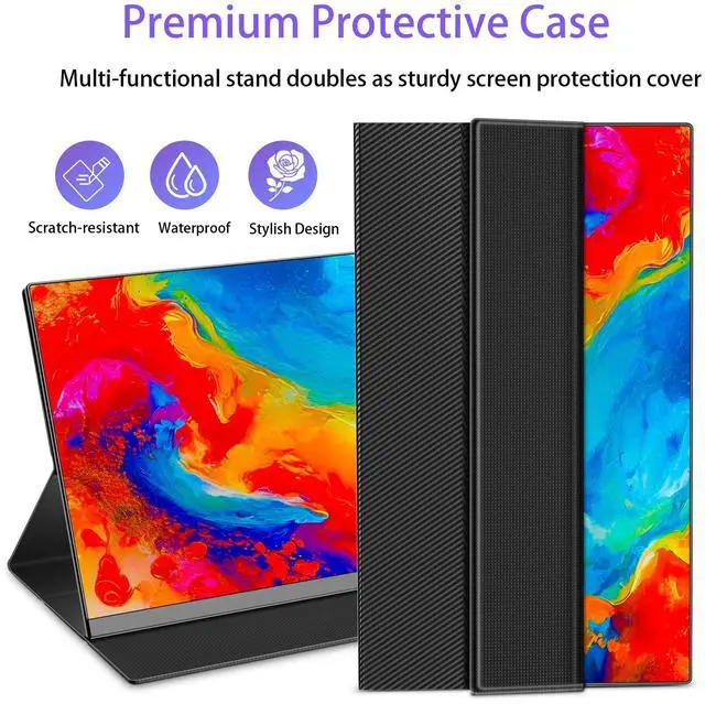 Alt view image 3 of 7 - 15.6 Inch Portable Monitor, FHD 1080P USB-C & HDMI Portable Laptop Monitor, Built-in Speakers & Smart Case, Matte IPS Display Eye-Care External Screen for PC, Laptop, Xbox, PS3/4/5, Switch & TV
