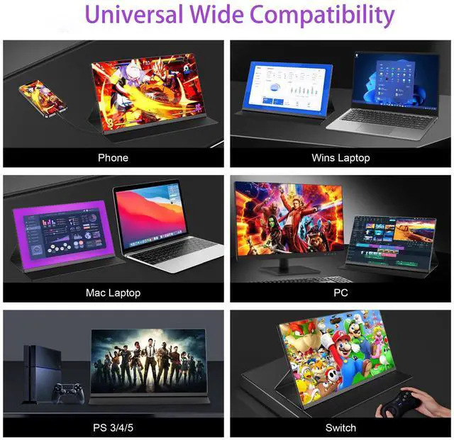 Alt view image 5 of 7 - 15.6 Inch Portable Monitor, FHD 1080P USB-C & HDMI Portable Laptop Monitor, Built-in Speakers & Smart Case, Matte IPS Display Eye-Care External Screen for PC, Laptop, Xbox, PS3/4/5, Switch & TV
