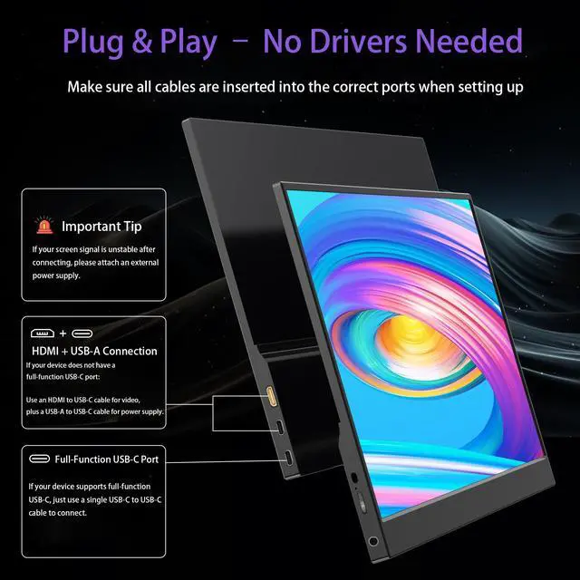Alt view image 6 of 7 - 15.6 Inch Portable Monitor, FHD 1080P USB-C & HDMI Portable Laptop Monitor, Built-in Speakers & Smart Case, Matte IPS Display Eye-Care External Screen for PC, Laptop, Xbox, PS3/4/5, Switch & TV