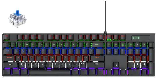 Main image of Wired 104 Key Full Size Mechanical Gaming Keyboard, RGB LED Backlit Blue Switch Keyboard, 26-Key Anti-Ghosting, Splash-Proof Ergonomic USB Keyboard for PC Laptop Mac Xbox