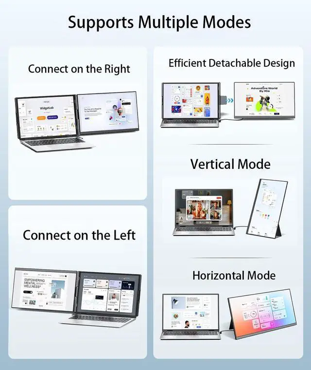 Alt view image 3 of 7 - 15.6" Portable Laptop Extended Monitor, FHD 1080P IPS Dual Screen Display, Detachable Plug & Play External Monitor with USB-C HDMI, Compatibility for Windows Mac Android Switch PS5, No Driver Needed
