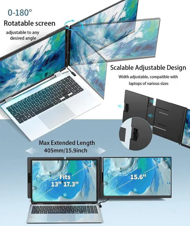 Alt view image 6 of 7 - 15.6" Portable Laptop Extended Monitor, FHD 1080P IPS Dual Screen Display, Detachable Plug & Play External Monitor with USB-C HDMI, Compatibility for Windows Mac Android Switch PS5, No Driver Needed