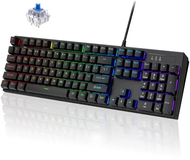 Main image of Wired 104 Key Full Size Mechanical Gaming Keyboard, RGB LED Backlit Blue Switch Keyboard, 26-Key Anti-Ghosting, Splash-Proof Ergonomic USB Keyboard for PC Laptop Mac Xbox