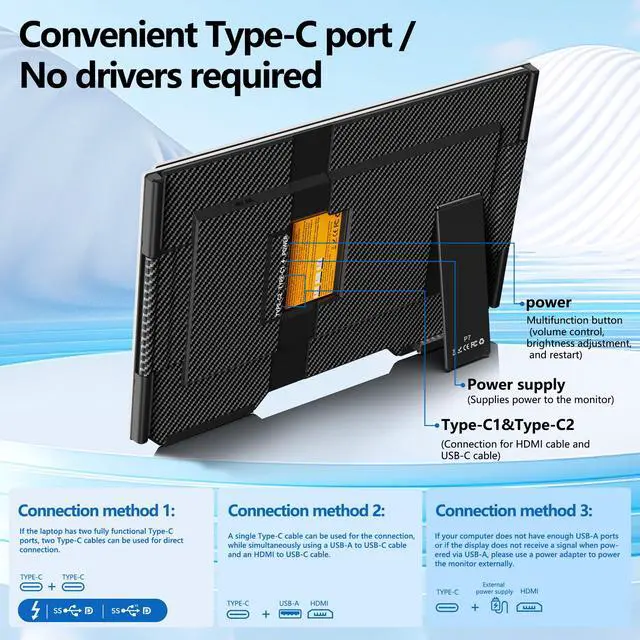 Alt view image 7 of 7 - Triple Laptop Screen Extender 15.6'', Ultra Light & Thin 1080P FHD Portable Monitor for Laptop, Plug & Play Screen Extended Monitors, Dual Monitor Extender for Mac/Windows/Chrome (Built-in Speakers)