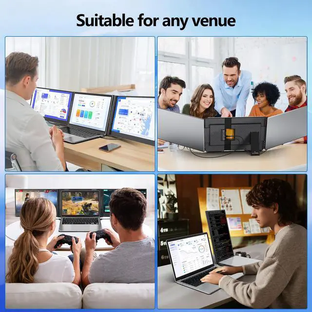 Alt view image 6 of 7 - Triple Laptop Screen Extender 15.6'', Ultra Light & Thin 1080P FHD Portable Monitor for Laptop, Plug & Play Screen Extended Monitors, Dual Monitor Extender for Mac/Windows/Chrome (Built-in Speakers)