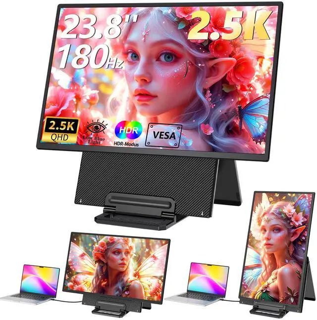 Main image of 23.8" Portable Monitor, 2.5K QHD 180Hz Portable Monitor with Built-in Kickstand, Laptop Extended Monitor with Speakers, Large IPS Gaming Display Compatible with Laptop/PC/Mac/Xbox, VESA Mountable