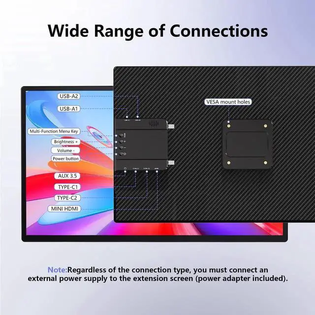 Alt view image 7 of 7 - 23.8" Portable Monitor, 2.5K QHD 180Hz Portable Monitor with Built-in Kickstand, Laptop Extended Monitor with Speakers, Large IPS Gaming Display Compatible with Laptop/PC/Mac/Xbox, VESA Mountable