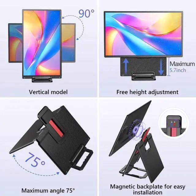 Alt view image 6 of 7 - 23.8" Portable Monitor, 2.5K QHD 180Hz Portable Monitor with Built-in Kickstand, Laptop Extended Monitor with Speakers, Large IPS Gaming Display Compatible with Laptop/PC/Mac/Xbox, VESA Mountable