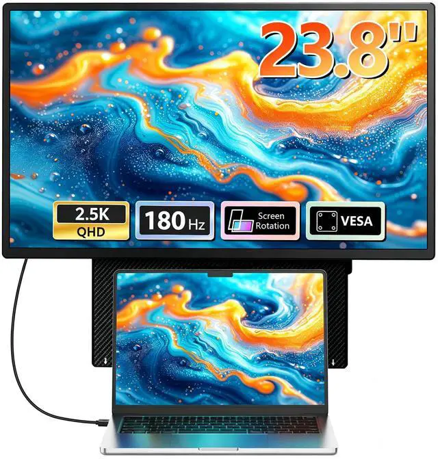 Main image of 23.8" 2.5K QHD 180Hz Portable Gaming Monitor, IPS Display with Kickstand, Built-in Speakers, USB-C & HDMI, VESA Compatible for Laptop, PC, Mac, Xbox