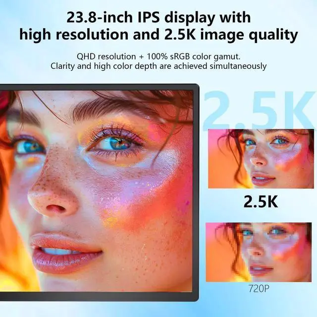 Alt view image 4 of 7 - 23.8" 2.5K QHD 180Hz Portable Gaming Monitor, IPS Display with Kickstand, Built-in Speakers, USB-C & HDMI, VESA Compatible for Laptop, PC, Mac, Xbox