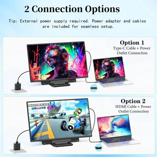 Alt view image 5 of 7 - 23.8" Portable Monitor, 2.5K QHD 2560×1440 IPS Display, 180Hz Gaming Monitor with Built-in Stand & Speakers, USB-C, HDMI, VESA Mount, External Monitor for Laptop, MacBook, PC, PS5, Xbox, Switch