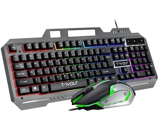 Main image of RGB Gaming Keyboard and Mouse Combo, Wired 104-Key Full Size Keyboard with Mechanical Feel, Metal Panel, Phone Holder, Spill-Resistant Design, 4-Level DPI Gaming Mouse for Windows PC Laptop