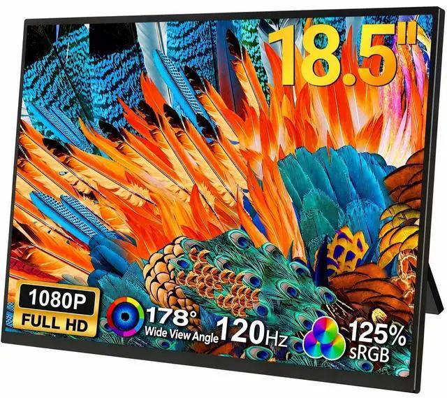 Main image of 18.5" Portable Gaming Monitor, 120Hz FreeSync, FHD 1080P IPS Display, 125% sRGB, Ultra-Slim & Lightweight, VESA & Built-in Stand, USB-C & Mini HDMI Second Screen for Laptop, PC, Mac, PS5, Xbox, Switch