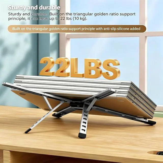 Alt view image 5 of 7 - Laptop Stand for Desk, Computer Tablet Stand, 6 Angles Adjustable Aluminum Ergonomic Foldable Portable Desktop Holder, Ventilated Cooling Notebook Stand for 10-17.3" Laptop Tablet