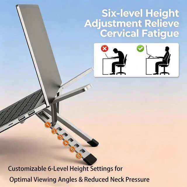 Alt view image 2 of 7 - Laptop Stand for Desk, Computer Tablet Stand, 6 Angles Adjustable Aluminum Ergonomic Foldable Portable Desktop Holder, Ventilated Cooling Notebook Stand for 10-17.3" Laptop Tablet