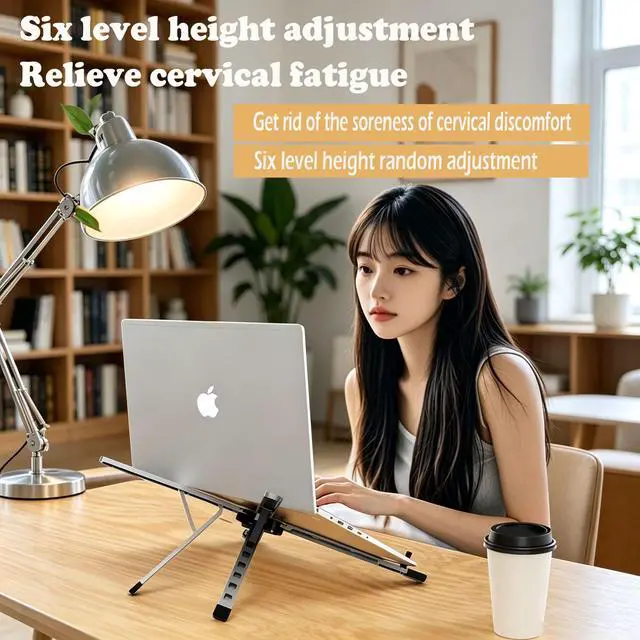 Alt view image 4 of 7 - Laptop Stand for Desk, Computer Tablet Stand, 6 Angles Adjustable Aluminum Ergonomic Foldable Portable Desktop Holder, Ventilated Cooling Notebook Stand for 10-17.3" Laptop Tablet