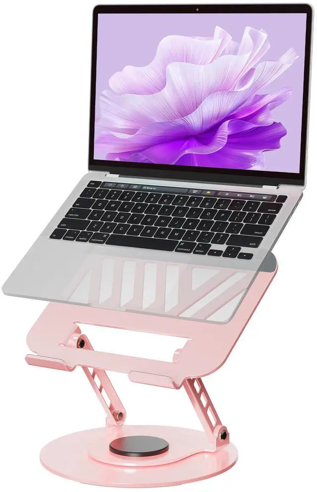 Main image of Laptop Stand for Desk, Adjustable Computer Stand with 360° Rotating Base, Ergonomic Laptop Riser for Collaborative Work, Foldable & Portable, Compatible with MacBook Pro, All Laptops 10 -17.3" - Pink