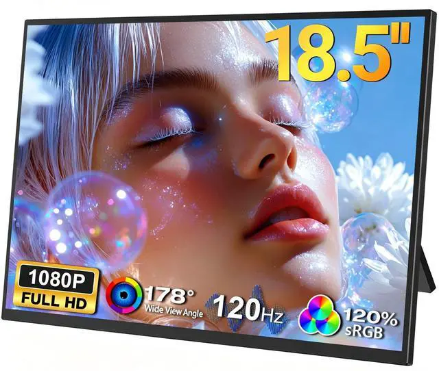 Main image of 18.5" Portable Gaming Monitor, 120Hz FreeSync, FHD 1080P IPS Display, 125% sRGB, Ultra-Slim & Lightweight, VESA & Built-in Stand, USB-C & Mini HDMI Second Screen for Laptop, PC, Mac, PS5, Xbox, Switch