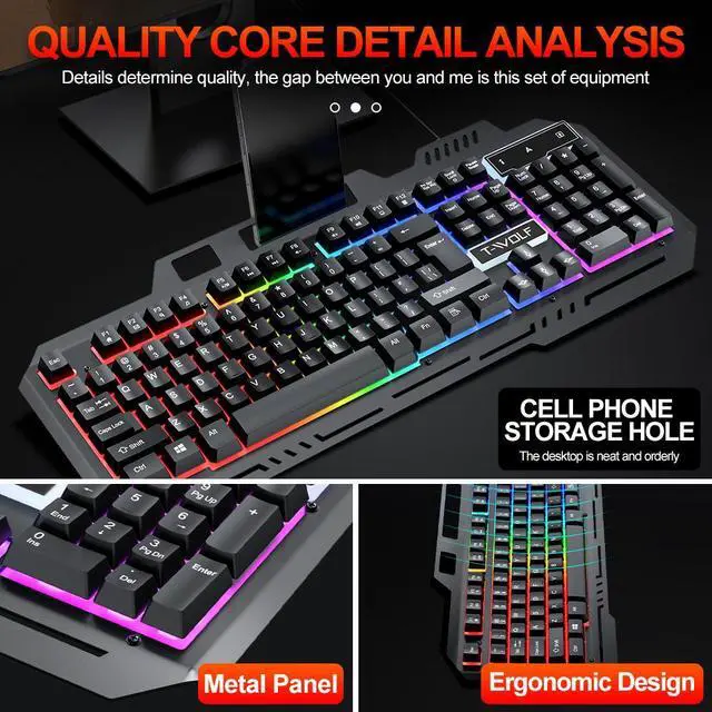 Alt view image 2 of 7 - RGB Gaming Keyboard, Wired 104-Key Full Size Keyboard with Mechanical Feel, Metal Panel, Phone Holder, IP57 Waterproof, Ultra Responsive & Quiet Typing, Computer Keyboard for PC/Mac Gamers