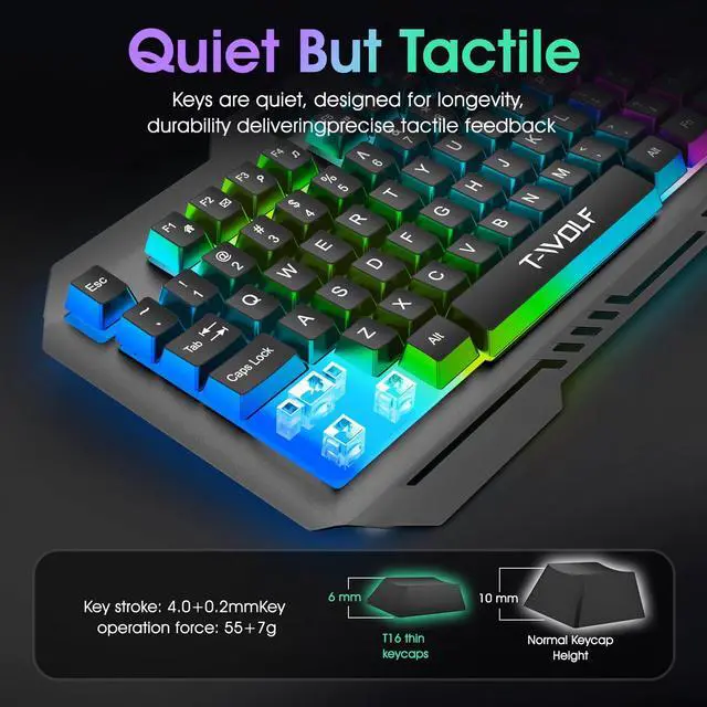 Alt view image 3 of 7 - RGB Gaming Keyboard, Wired 104-Key Full Size Keyboard with Mechanical Feel, Metal Panel, Phone Holder, IP57 Waterproof, Ultra Responsive & Quiet Typing, Computer Keyboard for PC/Mac Gamers