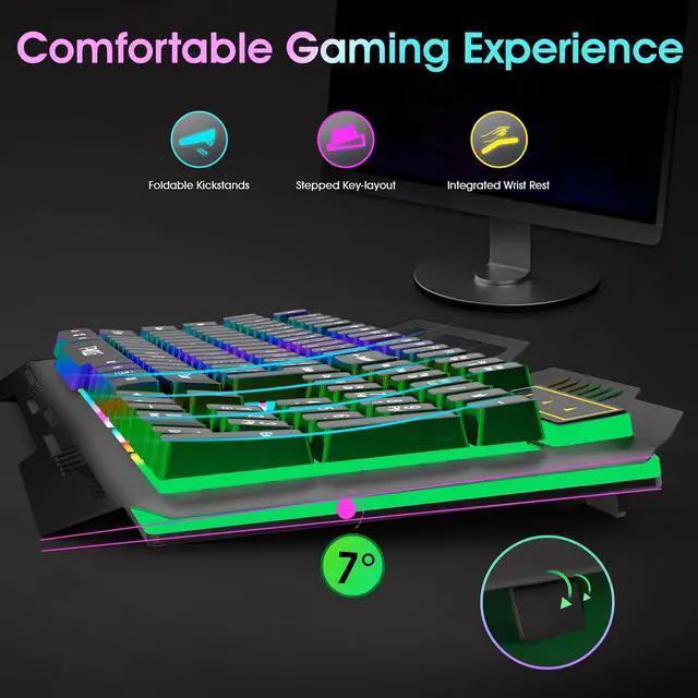 Alt view image 4 of 7 - RGB Gaming Keyboard, Wired 104-Key Full Size Keyboard with Mechanical Feel, Metal Panel, Phone Holder, IP57 Waterproof, Ultra Responsive & Quiet Typing, Computer Keyboard for PC/Mac Gamers