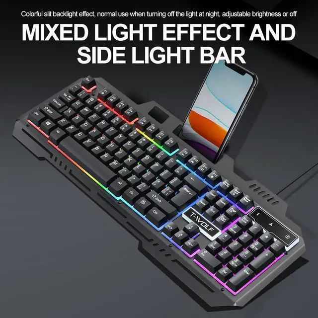 Alt view image 5 of 7 - RGB Gaming Keyboard, Wired 104-Key Full Size Keyboard with Mechanical Feel, Metal Panel, Phone Holder, IP57 Waterproof, Ultra Responsive & Quiet Typing, Computer Keyboard for PC/Mac Gamers
