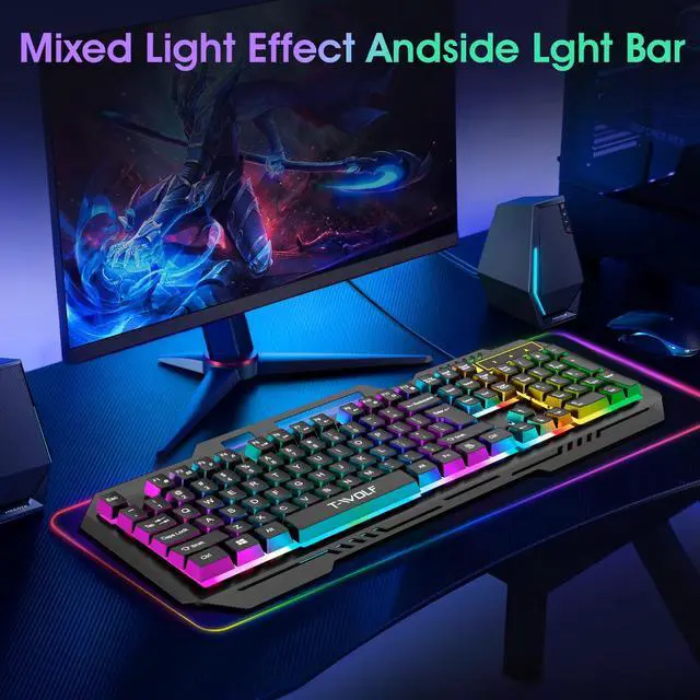 Alt view image 7 of 7 - RGB Gaming Keyboard, Wired 104-Key Full Size Keyboard with Mechanical Feel, Metal Panel, Phone Holder, IP57 Waterproof, Ultra Responsive & Quiet Typing, Computer Keyboard for PC/Mac Gamers