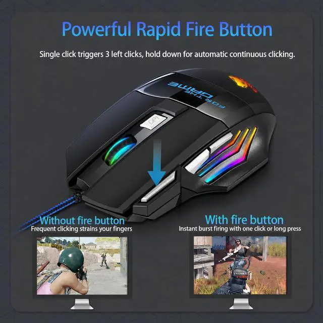Alt view image 4 of 7 - RGB Gaming Mouse, Wired USB Optical Gamer Mouse, up to 2400 DPI, 7 Buttons with RapidFire Key, 7 Backlit Modes, Ergonomic Computer Mouse for PC Laptop Windows Mac