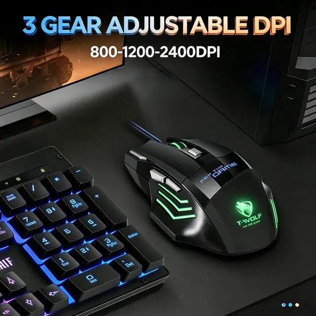 Alt view image 5 of 7 - RGB Gaming Mouse, Wired USB Optical Gamer Mouse, up to 2400 DPI, 7 Buttons with RapidFire Key, 7 Backlit Modes, Ergonomic Computer Mouse for PC Laptop Windows Mac