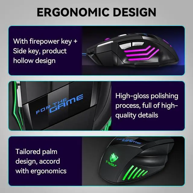 Alt view image 6 of 7 - RGB Gaming Mouse, Wired USB Optical Gamer Mouse, up to 2400 DPI, 7 Buttons with RapidFire Key, 7 Backlit Modes, Ergonomic Computer Mouse for PC Laptop Windows Mac