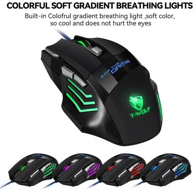 Alt view image 7 of 7 - RGB Gaming Mouse, Wired USB Optical Gamer Mouse, up to 2400 DPI, 7 Buttons with RapidFire Key, 7 Backlit Modes, Ergonomic Computer Mouse for PC Laptop Windows Mac