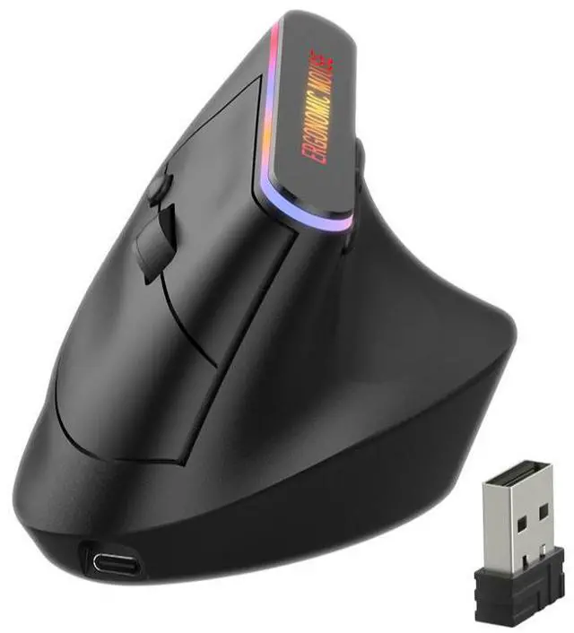 Main image of Wireless Ergonomic Vertical Mouse, Bluetooth Mouse for Laptop (BT5.2+2.4GHz), Right Hand Optical Mouse, Office Vertical Computer Mice, 800/1200/1600 DPI, 5 Buttons for Laptop, Desktop & PC, Black