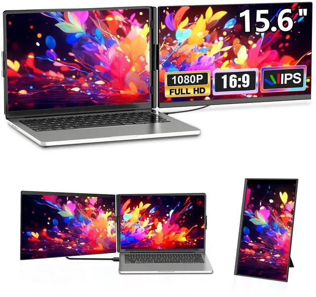 Main image of 15.6" Portable Laptop Extended Monitor, FHD 1080P IPS Dual Screen Display, Detachable Plug & Play External Monitor with USB-C HDMI, Compatibility for Windows Mac Android Switch PS5, No Driver Needed