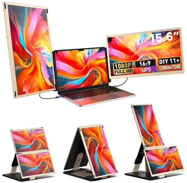 Main image of Laptop Extender 15.6-inch, 1080P FHD Portable Monitor with 120% sRGB, 235Rotation Detachable Screen, Plug & Play, Triple Screen Laptop Monitor Extender Compatible with Windows, Mac, Chrome