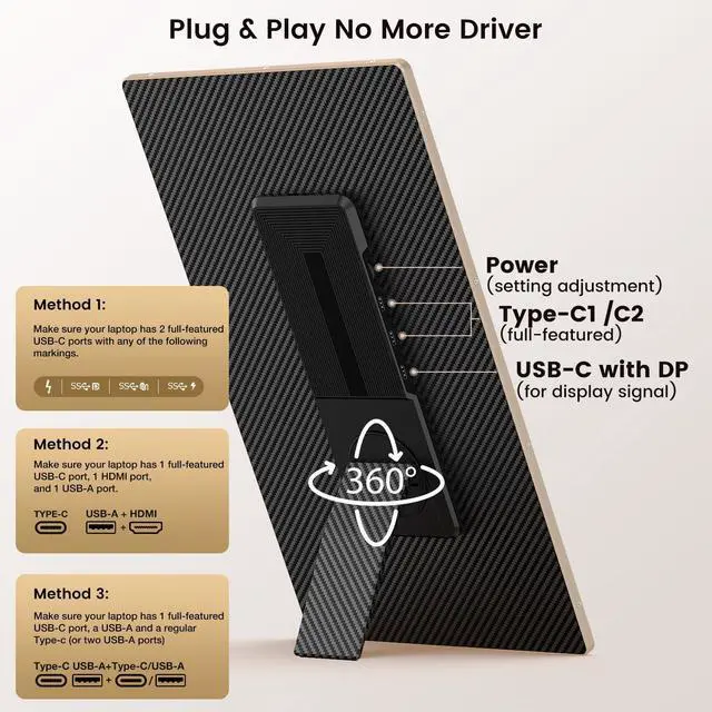 Alt view image 5 of 6 - Laptop Extender 15.6-inch, 1080P FHD Portable Monitor with 120% sRGB, 235Rotation Detachable Screen, Plug & Play, Triple Screen Laptop Monitor Extender Compatible with Windows, Mac, Chrome