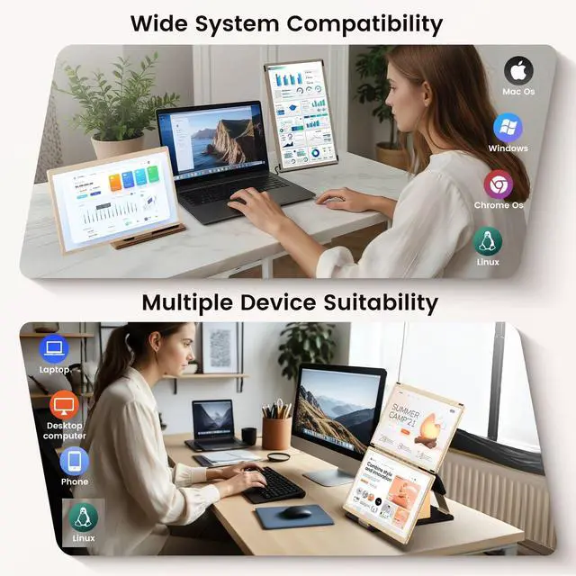 Alt view image 6 of 6 - Laptop Extender 15.6-inch, 1080P FHD Portable Monitor with 120% sRGB, 235Rotation Detachable Screen, Plug & Play, Triple Screen Laptop Monitor Extender Compatible with Windows, Mac, Chrome