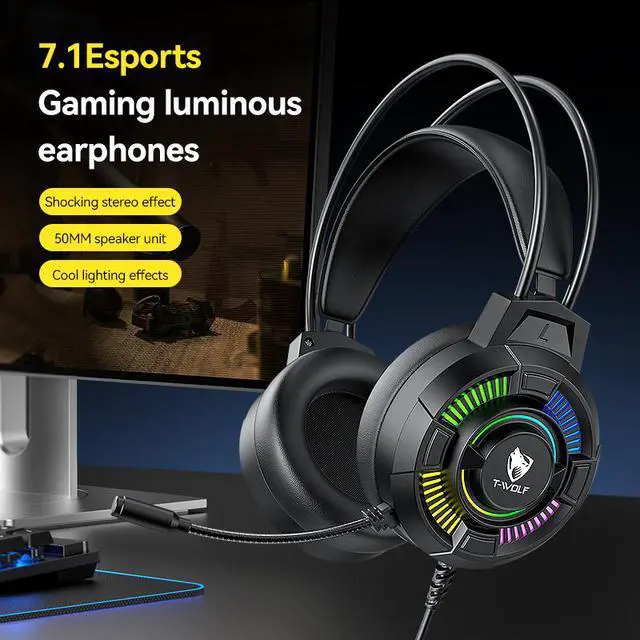 Alt view image 2 of 7 - Wired Gaming Headset with Microphone, 50mm Dynamic Drivers, 7.1 Surround Sound, RGB Lighting, Lightweight Stereo Headphones with USB Control Box for PC, Mac, Laptop, PS4, PS5