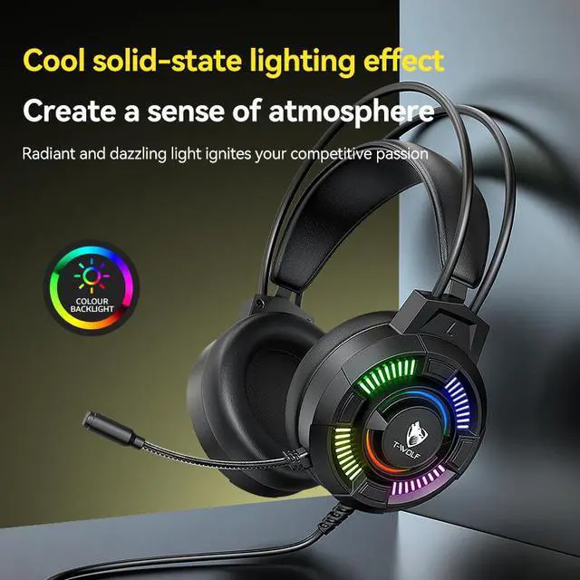 Alt view image 3 of 7 - Wired Gaming Headset with Microphone, 50mm Dynamic Drivers, 7.1 Surround Sound, RGB Lighting, Lightweight Stereo Headphones with USB Control Box for PC, Mac, Laptop, PS4, PS5