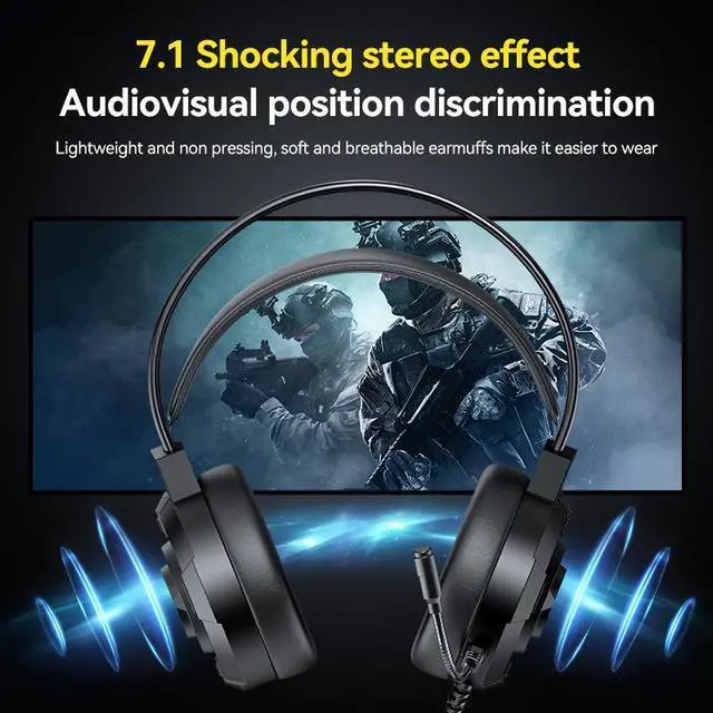 Alt view image 4 of 7 - Wired Gaming Headset with Microphone, 50mm Dynamic Drivers, 7.1 Surround Sound, RGB Lighting, Lightweight Stereo Headphones with USB Control Box for PC, Mac, Laptop, PS4, PS5