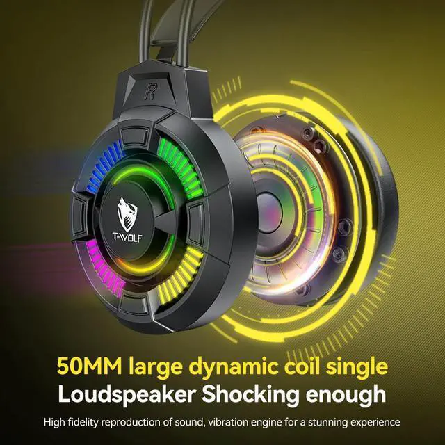 Alt view image 5 of 7 - Wired Gaming Headset with Microphone, 50mm Dynamic Drivers, 7.1 Surround Sound, RGB Lighting, Lightweight Stereo Headphones with USB Control Box for PC, Mac, Laptop, PS4, PS5